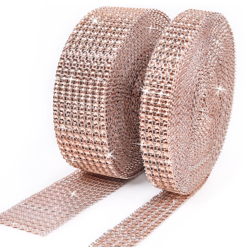 BTSD-home 20Yards Rhinestone Diamond Ribbon Roll for Wedding Cakes, Birthday Decorations, Baby Shower Events, Arts and Crafts Projects 2 Rolls (Champagne) - Image 1